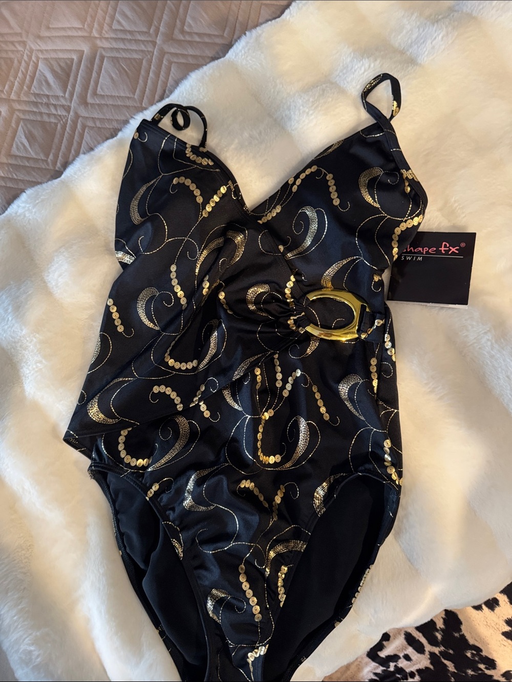 Shape FX Black & Gold Swirl Woman’s One-Piece Swimsuit